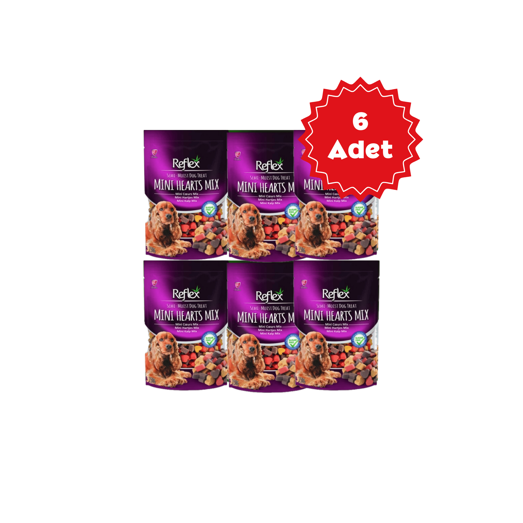  Reflex Karışık Renkli Mini Kalpli Yarı Yumuşak Köpek Ödül Maması 150gr x 6 Adet