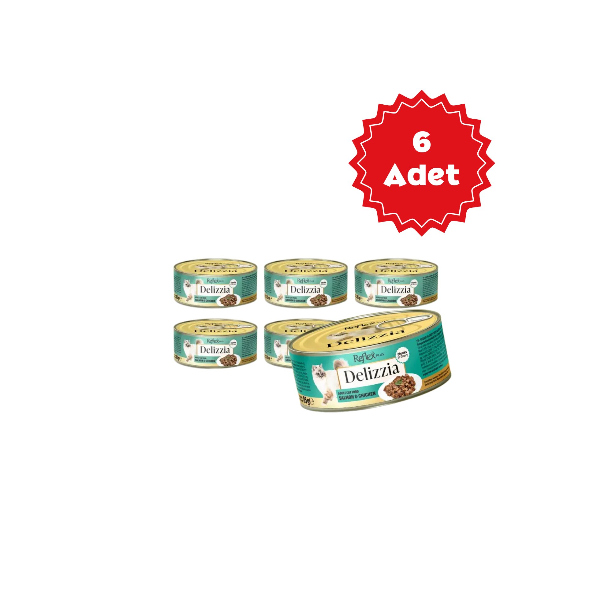  Reflex Plus Delizzia Sos İçinde Somonlu ve Tavuklu Parça Etli Yetişkin Kedi Konservesi 85gr 6 Adet