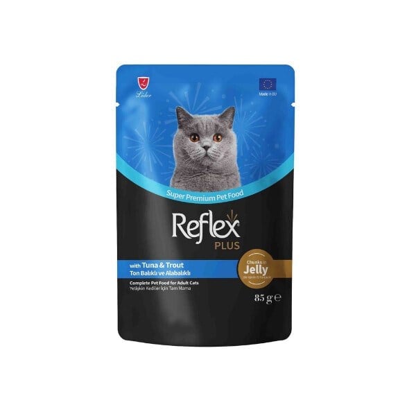  Reflex Plus Jöle İçinde Parça Ton Balıklı ve Alabalıklı Yetişkin Kedi Konservesi 85gr