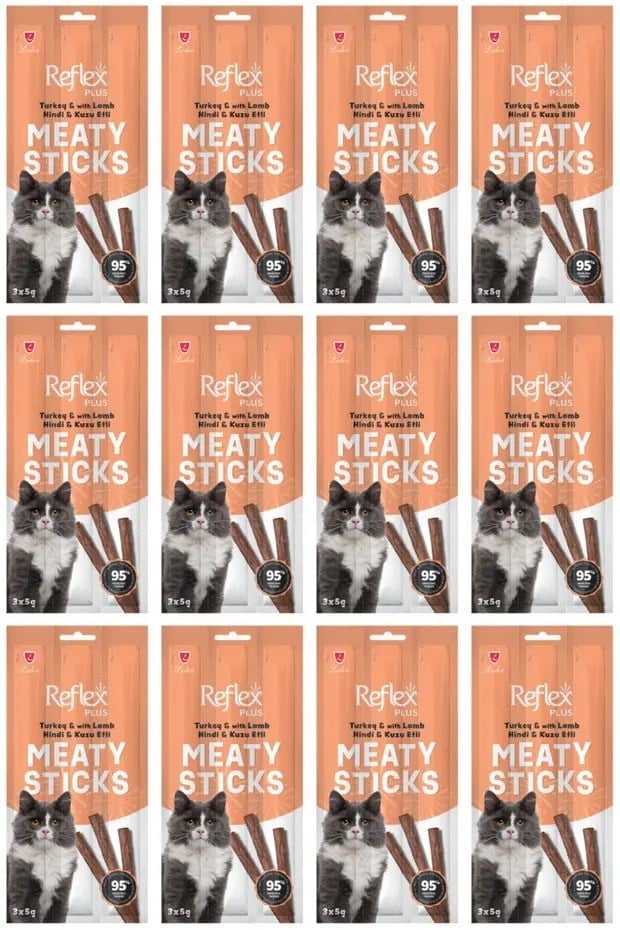  Reflex Plus Meaty Sticks Hindili ve Kuzu Etli Tahılsız Kedi Ödül Çubuğu 5gr (3'lü) x 12 Adet