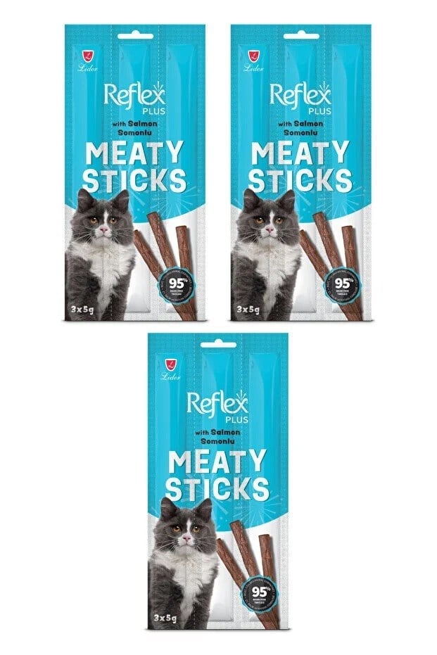  Reflex Plus Meaty Sticks Somonlu Kedi Ödül Çubuğu 15gr (3lü) x 3 Paket