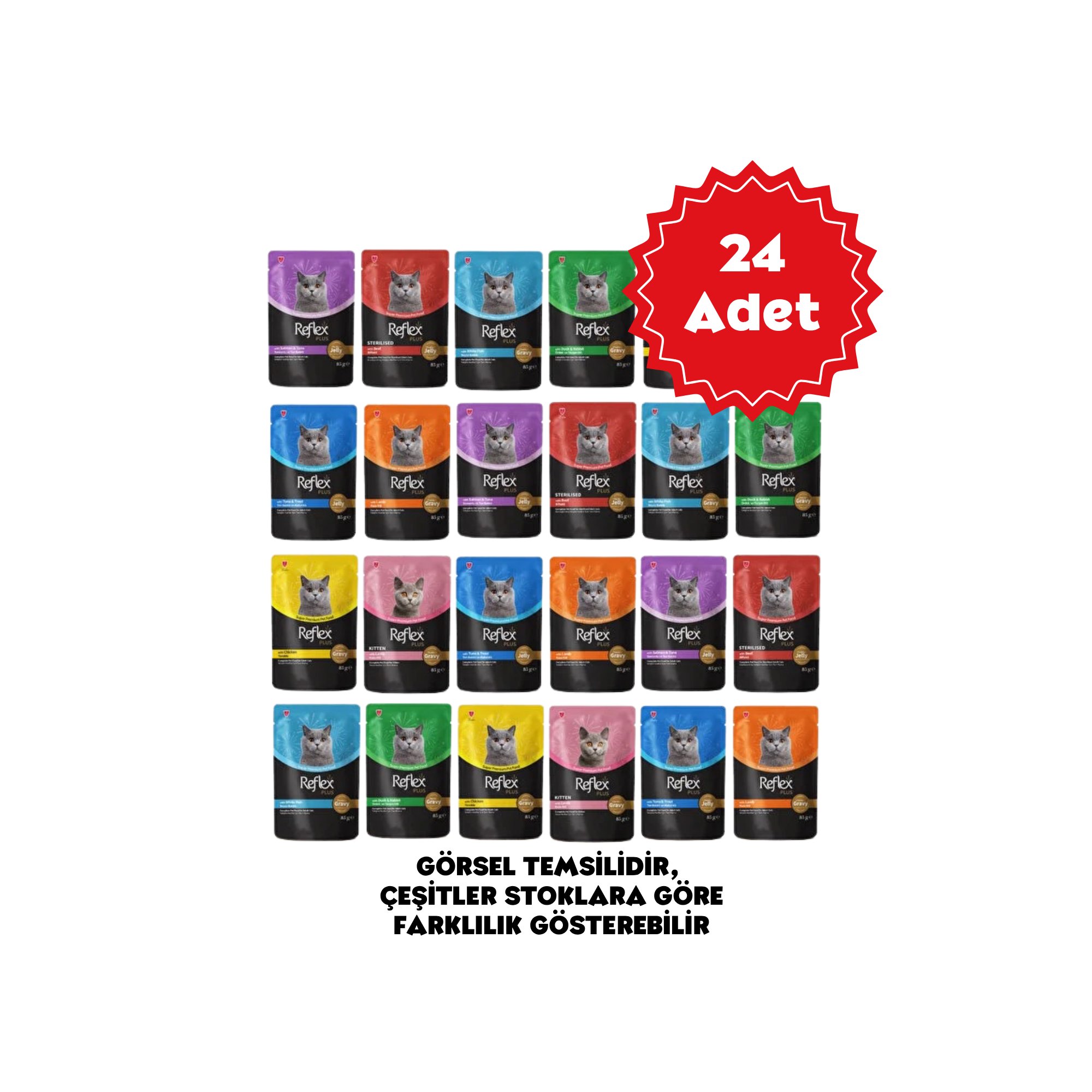  Reflex Plus Pouch / Et Parçacıklı Karışık Kedi Maması 85g x 24 Adet