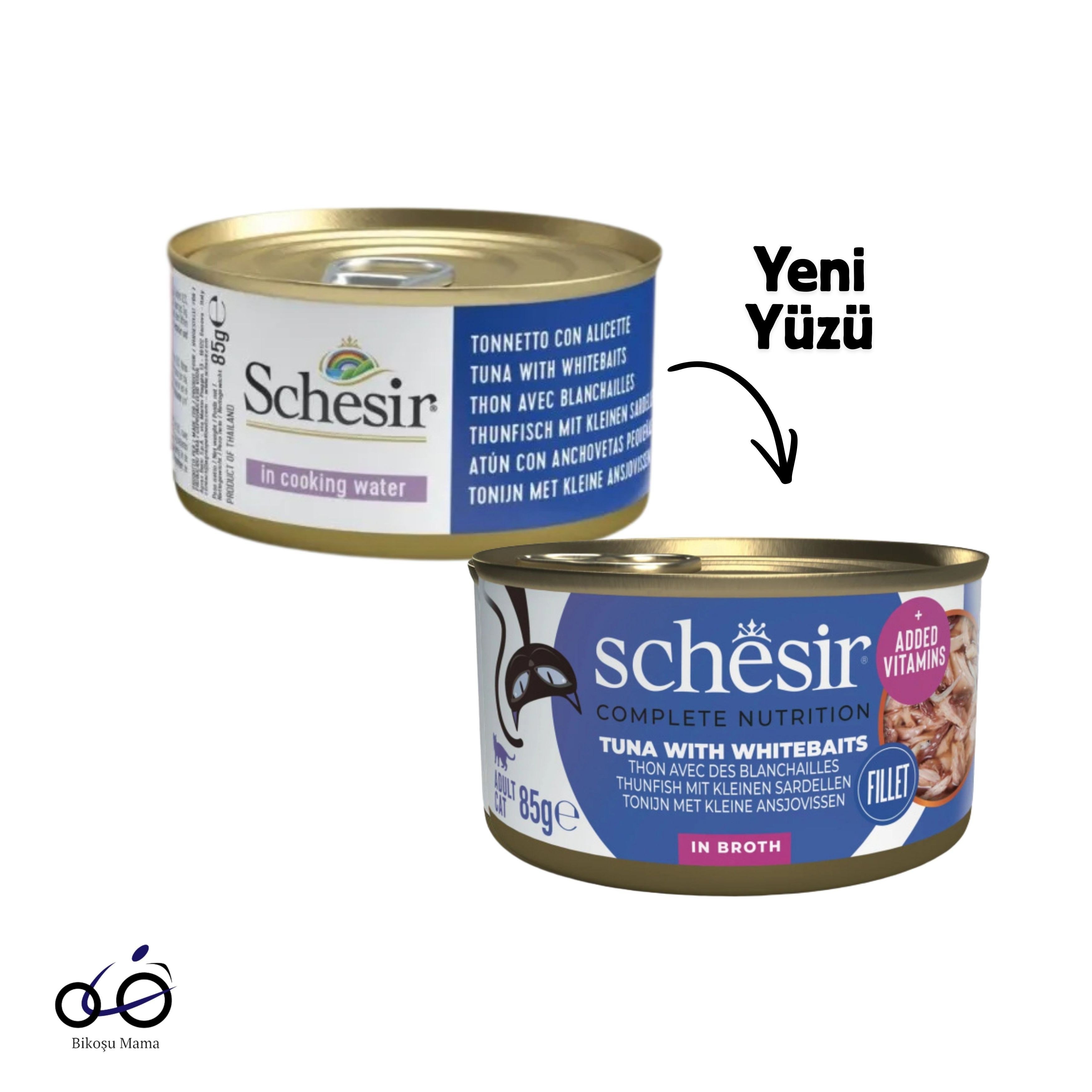 Schesir Ton Balıklı ve Ringa Balıklı Kedi Konservesi 85g | Bikoşu Schesir Suda Pişirilmiş Beyaz Balık ve Ton Balıklı Kedi Konservesi 85gr