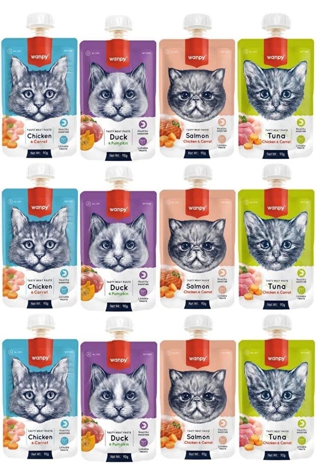  Wanpy 4'lü Karma Ezme Kedi Ödül Maması 12 x 90 gr