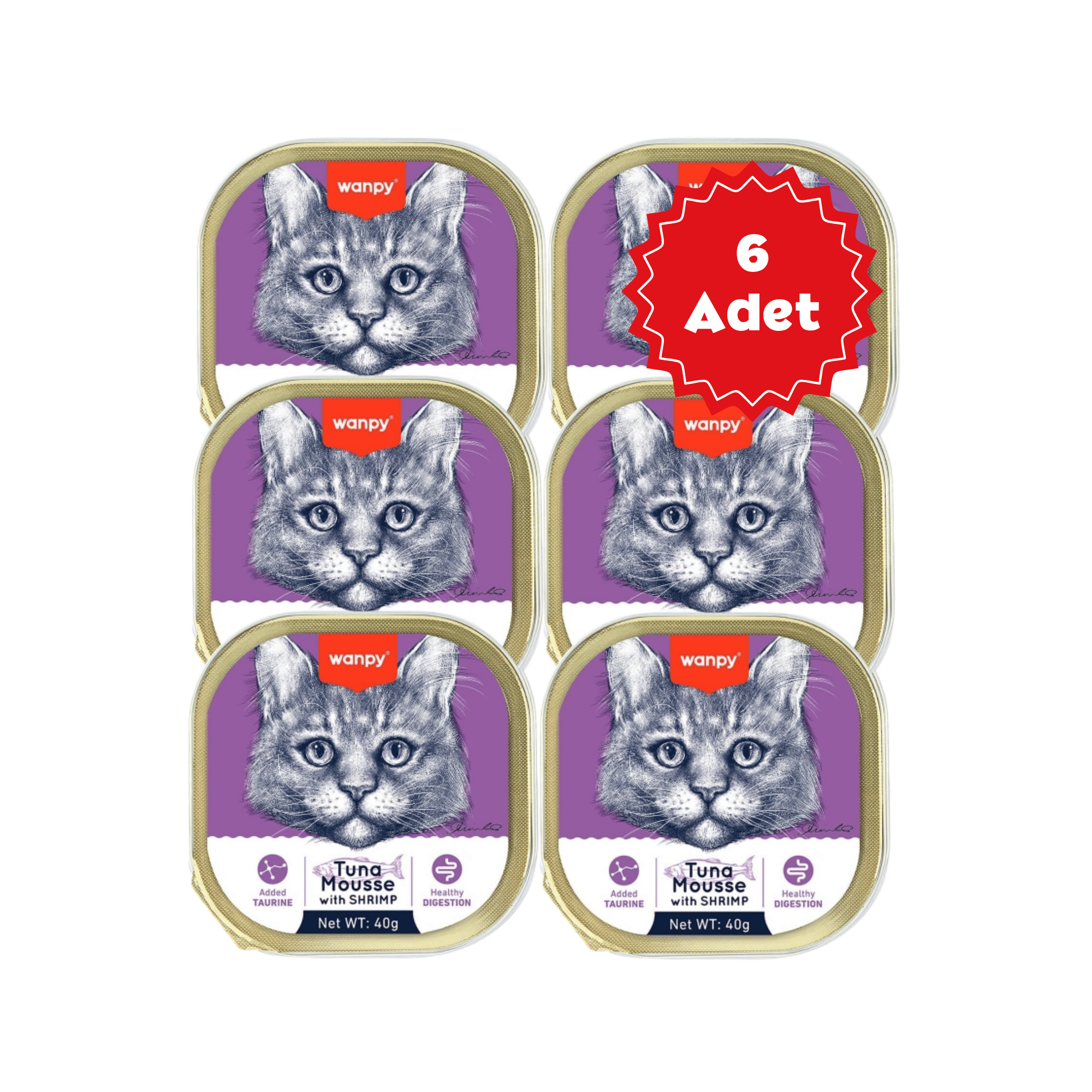  Wanpy Alutray Ezme Ton Balıklı Karidesli Kedi Konservesi 40grX6 Adet