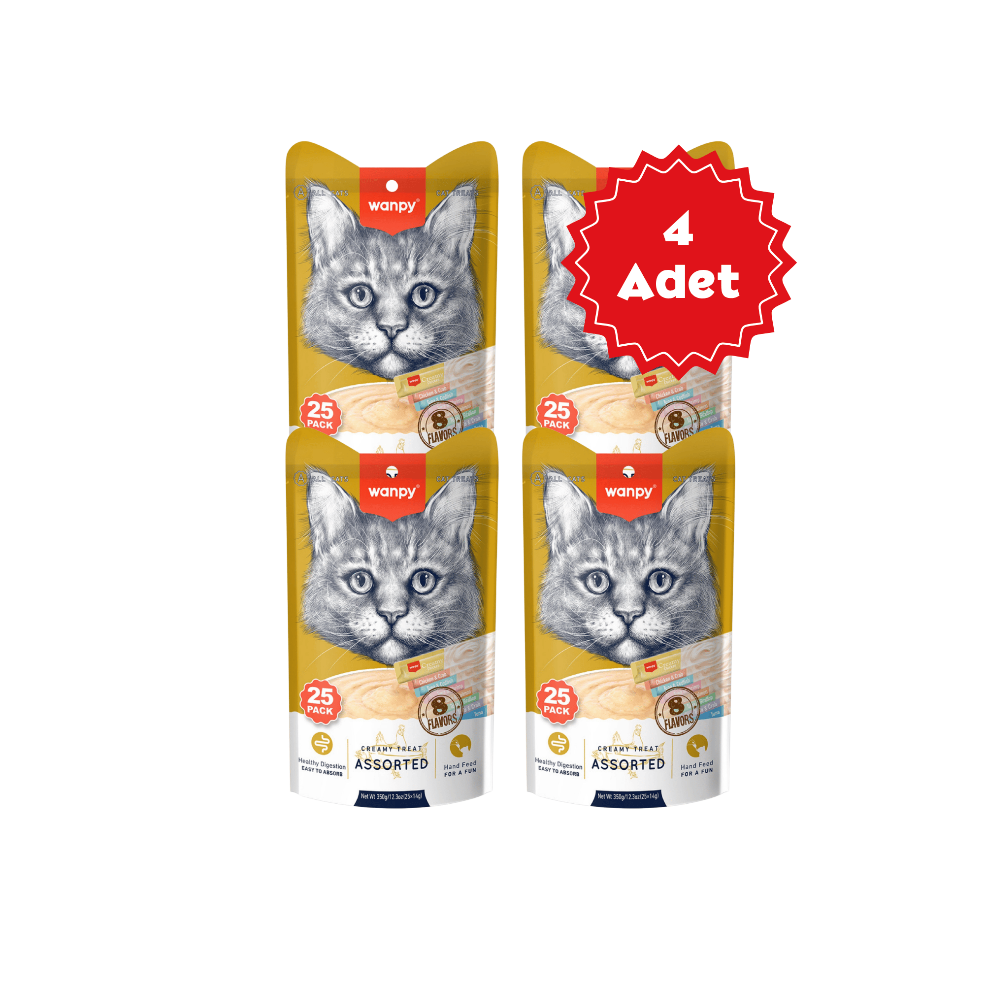  Wanpy Karışık 8 Lezzetli Krema Kedi Ödülü 25x14gr x 4 Adet