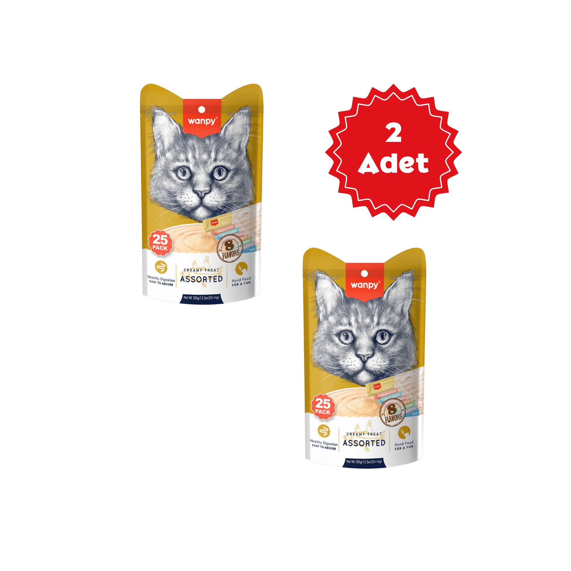  Wanpy Karışık 8 Lezzetli Krema Kedi Ödülü 25x14gr x 2 Adet