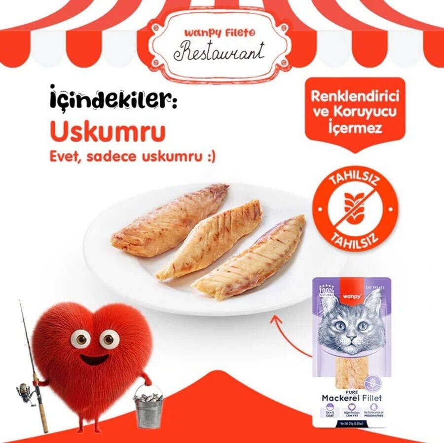 Wanpy Pure Mackerel Fillet Uskumru Balık Fileto Kedi Ödülü 25gr