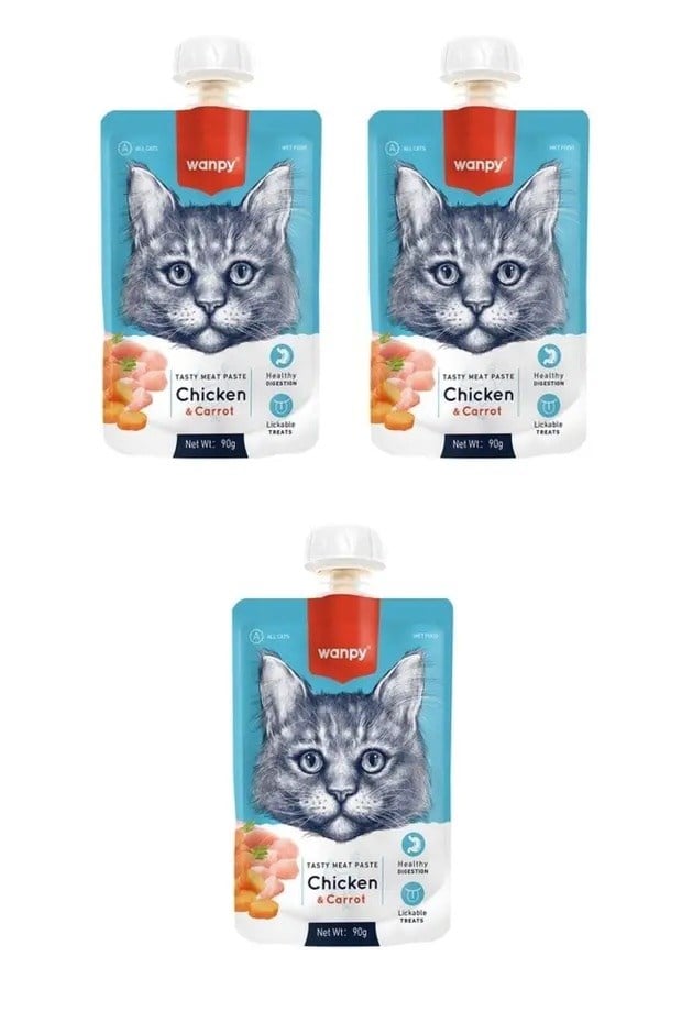  Wanpy Tavuklu ve Havuçlu Ezme Kedi Ödül Maması 90gr x 3 Adet