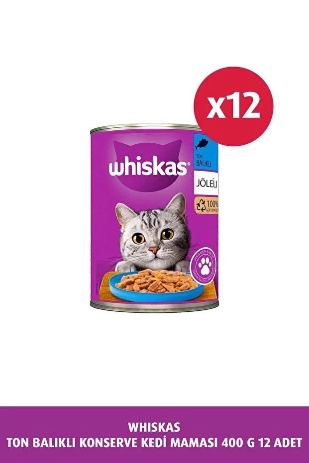  Whiskas Jöle İçinde Ton Balıklı Yetişkin Kedi Konservesi 400gr x 12 Adet
