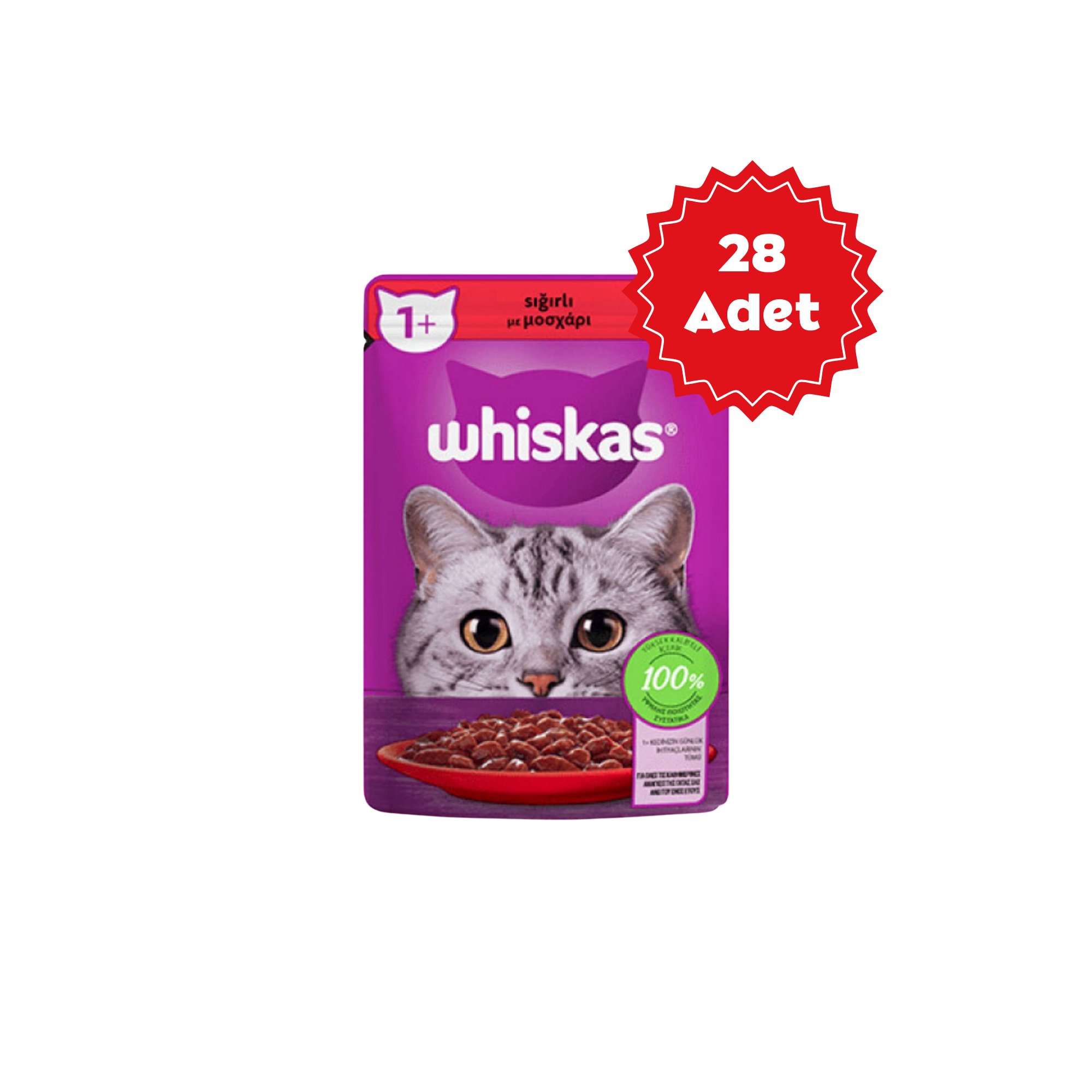 Whiskas Sığır Etli Kedi Pouch 28x85g | Soslu Dev Paket | Bikoşu Whiskas Pouch Sos İçinde Sığır Etli Yetişkin Kedi Yaş Maması 28x85gr