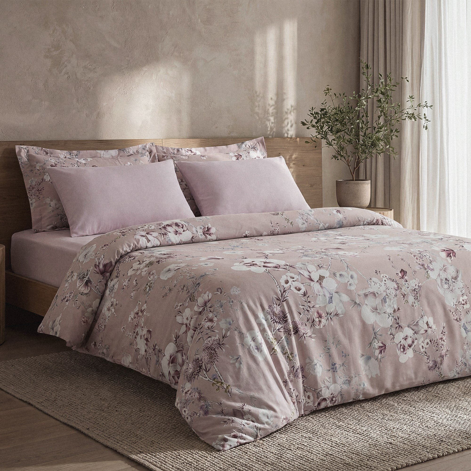 Bloomy Çiçek Senfonisi Çift Kişilik %100 Ege Pamuğu Nevresim Seti - 2 Yastıklı Pudra