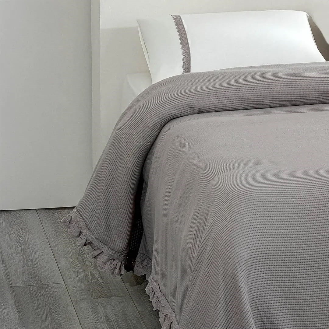 Eco Cotton Alessa Tek Kişilik Pike Takımı Organik Pamuk Gri