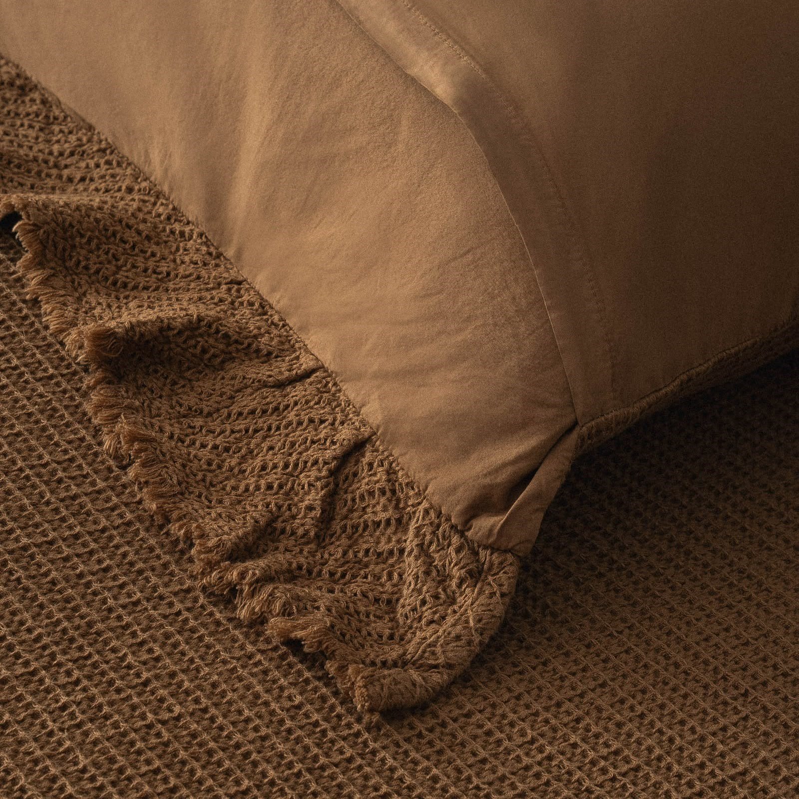 Eco Cotton Dina Çift Kişilik Organik Pamuk Pike Yatak Örtüsü Seti Kahve