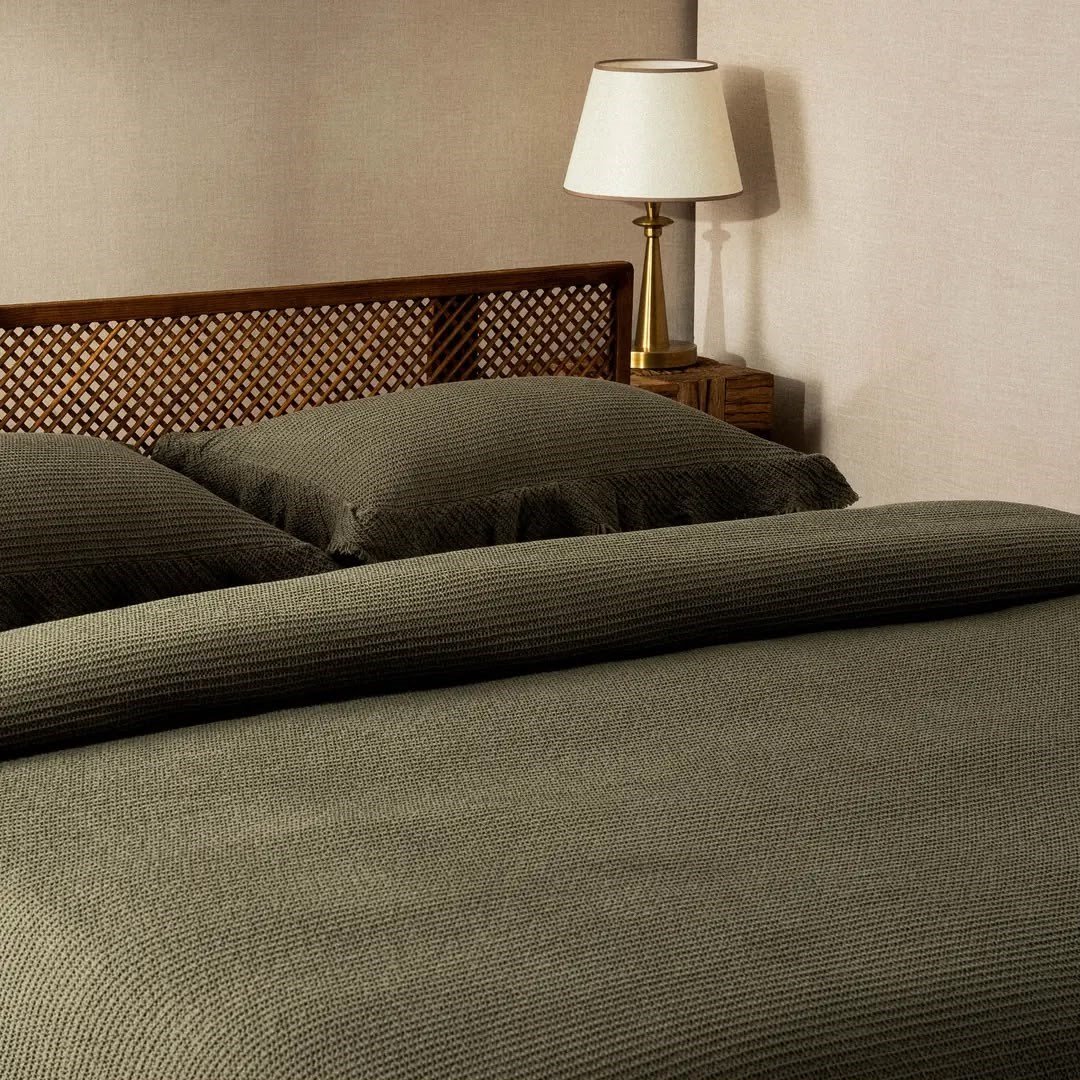 Eco Cotton Dina Çift Kişilik Organik Pamuk Pike Yatak Örtüsü Seti Yeşil