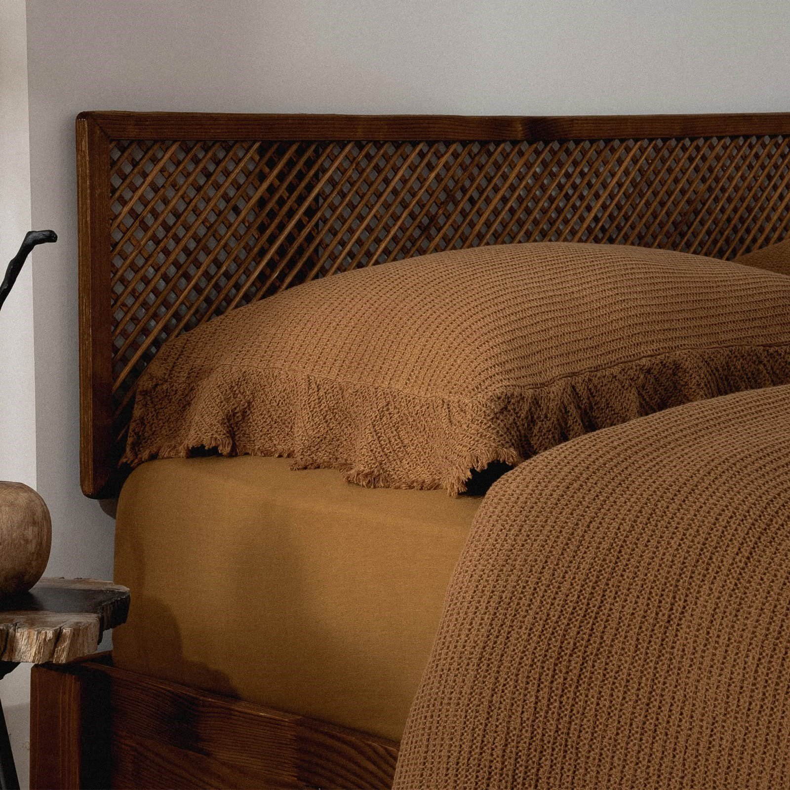 Eco Cotton Dina Çift Kişilik Organik Pamuk Pike Yatak Örtüsü Seti Kahve