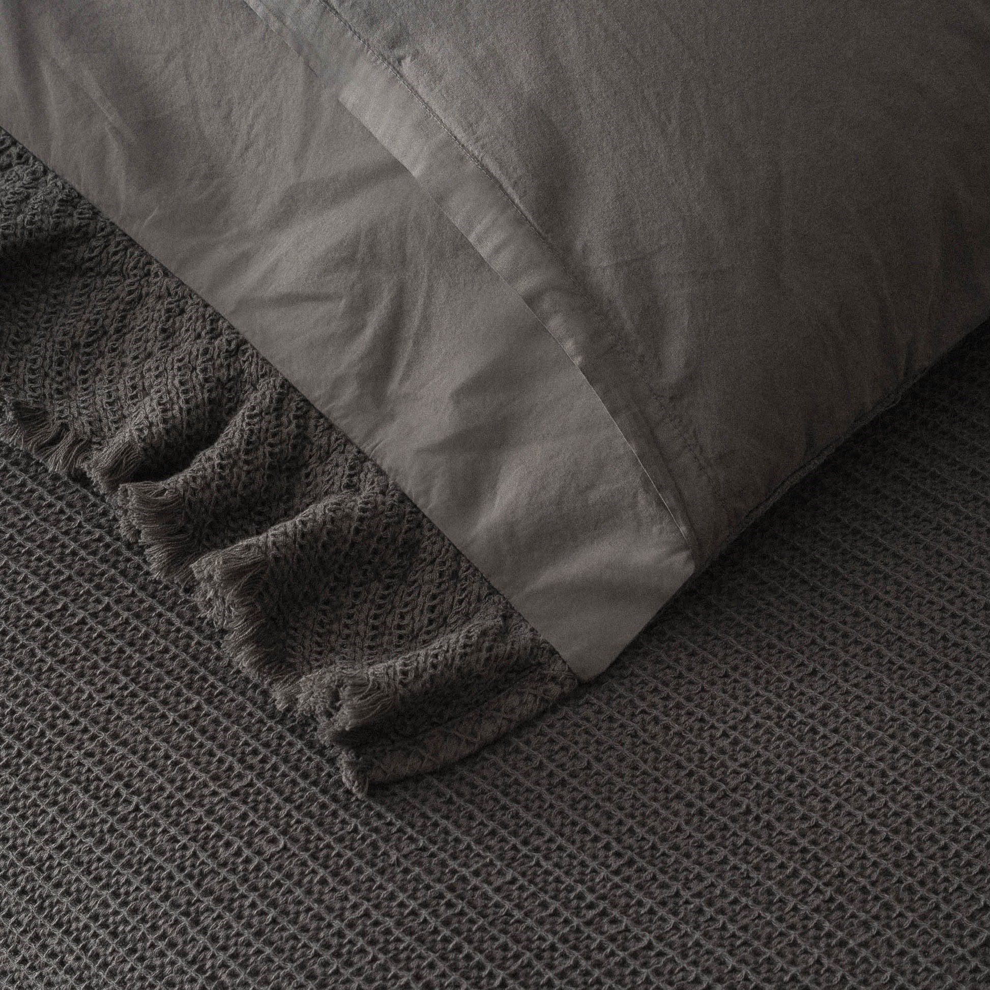 Eco Cotton Dina Çift Kişilik Organik Pamuk Pike Yatak Örtüsü Seti Antrasit