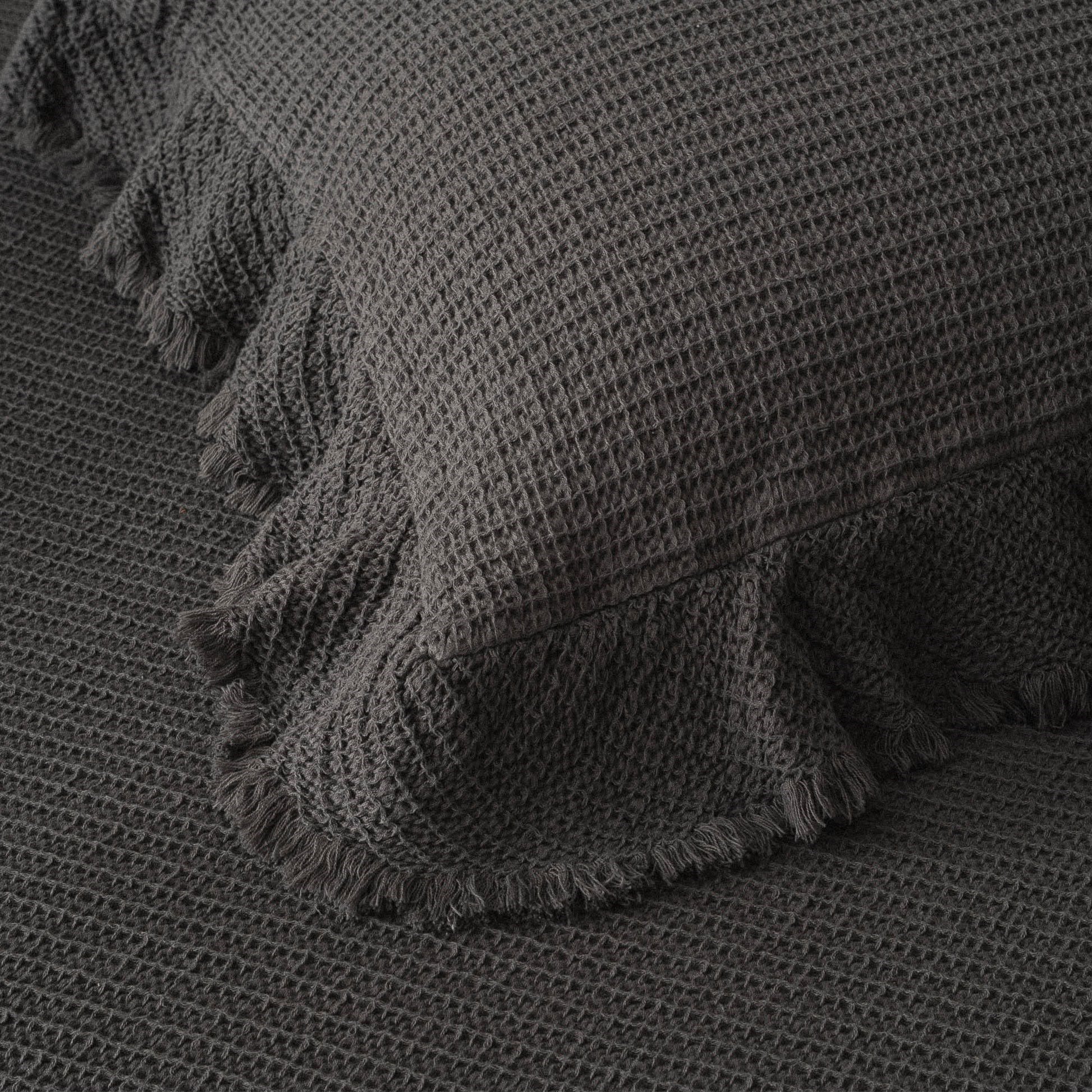 Eco Cotton Dina Çift Kişilik Organik Pamuk Pike Yatak Örtüsü Seti Antrasit