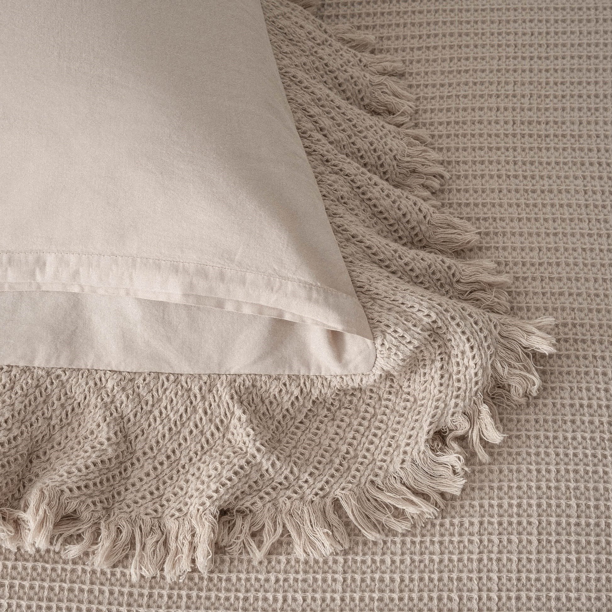 Eco Cotton Dina Çift Kişilik Organik Pamuk Pike Yatak Örtüsü Seti Bej
