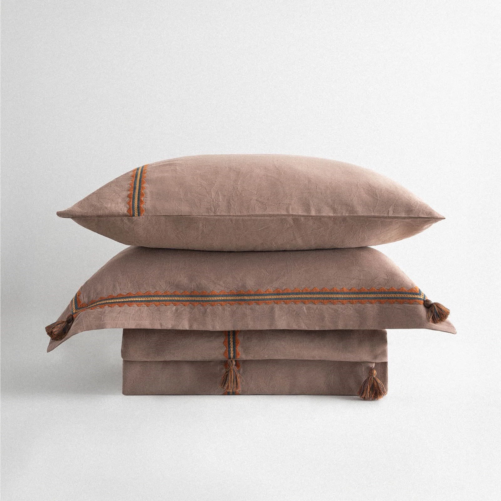 Eco Cotton Hazar Çift Kişilik Nevresim Takımı Organik Pamuk Saten Bej