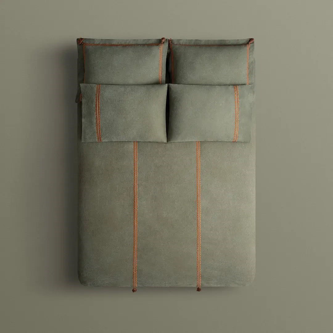 Eco Cotton Hazar Çift Kişilik Nevresim Takımı Organik Pamuk Saten Yeşil