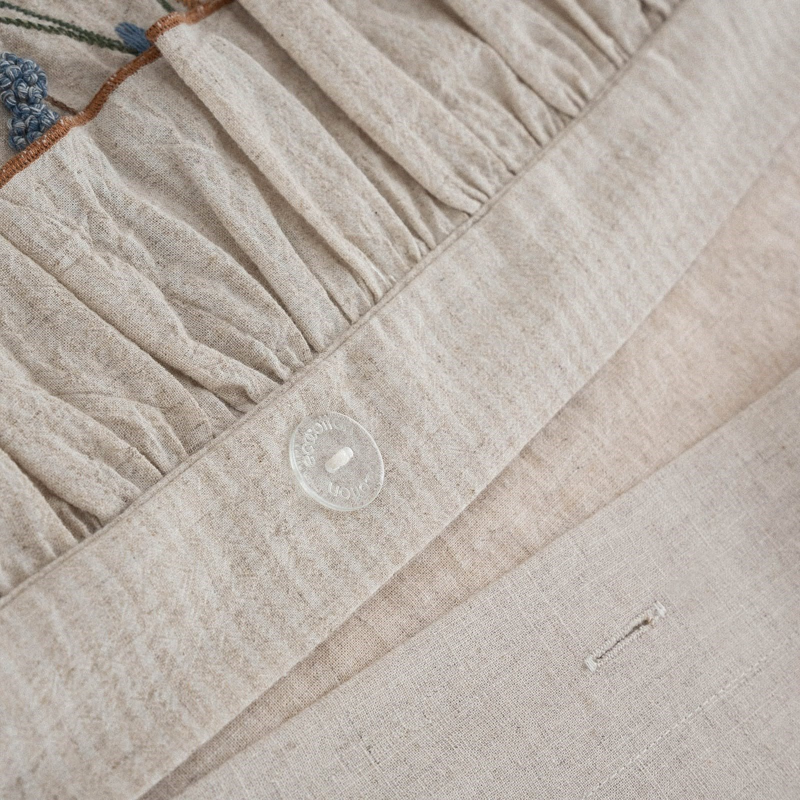 Eco Cotton Latifa Battal Boy Nevresim Takımı Organik Pamuk Keten Nakışlı Bej