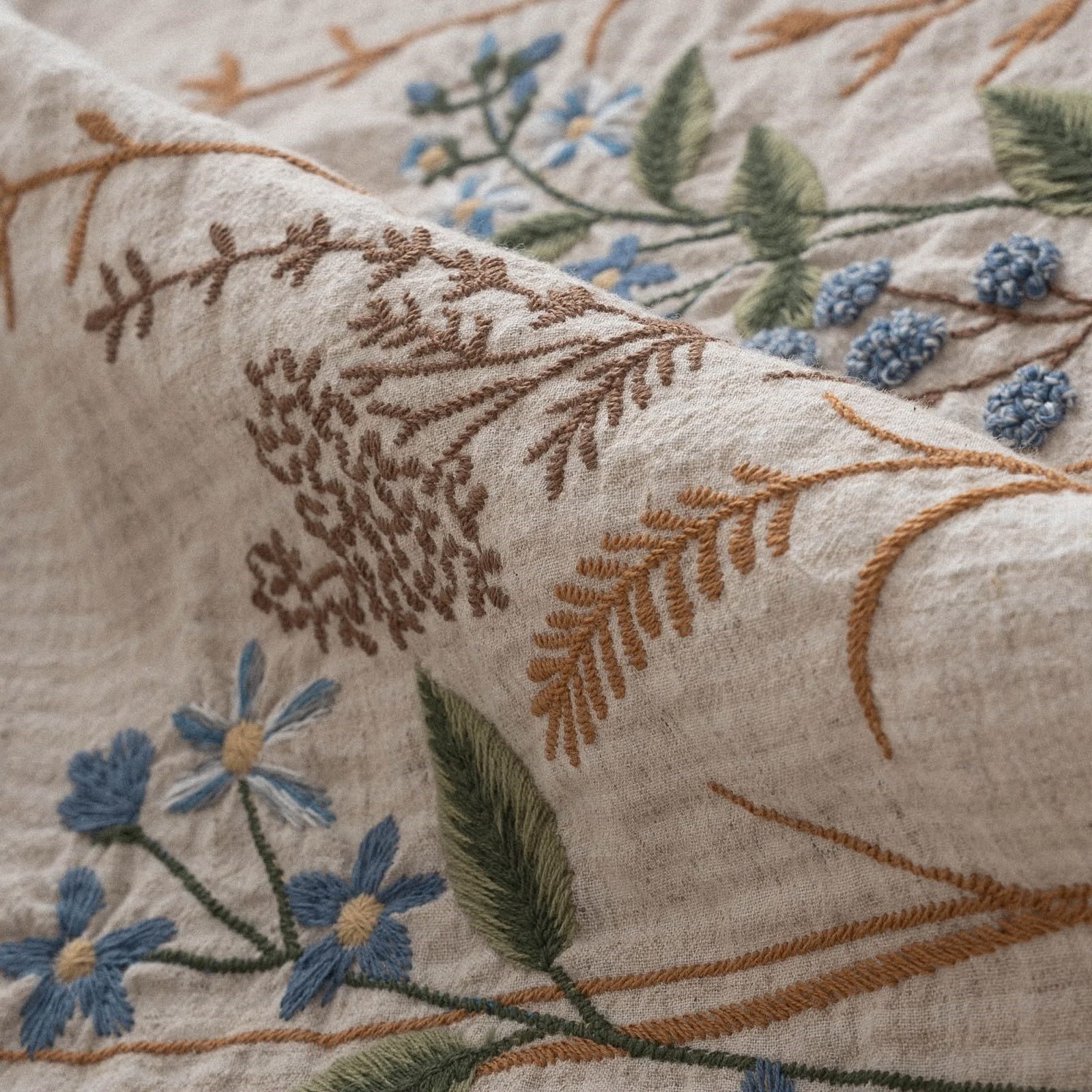 Eco Cotton Latifa Battal Boy Nevresim Takımı Organik Pamuk Keten Nakışlı Bej