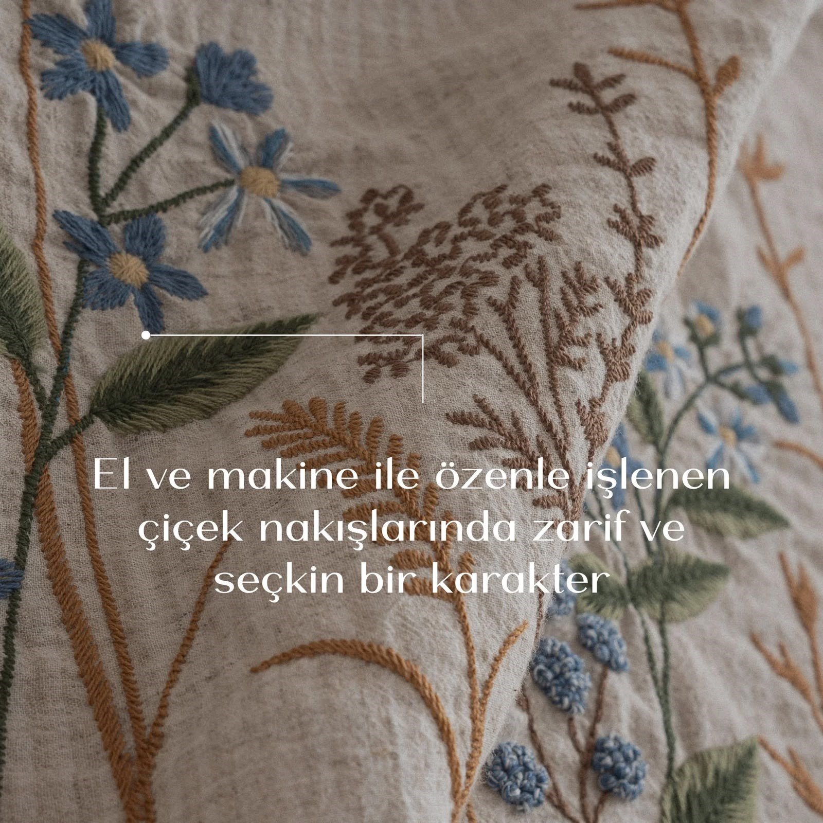 Eco Cotton Latifa Battal Boy Nevresim Takımı Organik Pamuk Keten Nakışlı Bej