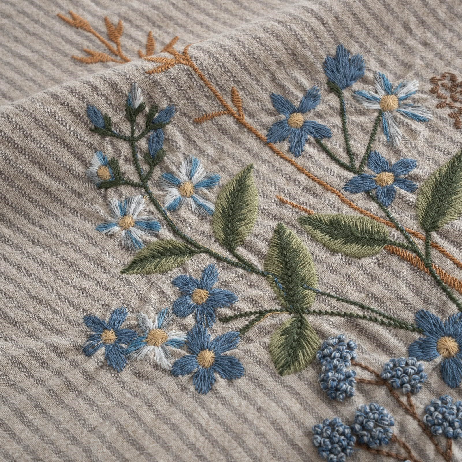 Eco Cotton Latifa Battal Boy Nevresim Takımı Organik Pamuk Keten Nakışlı Gri