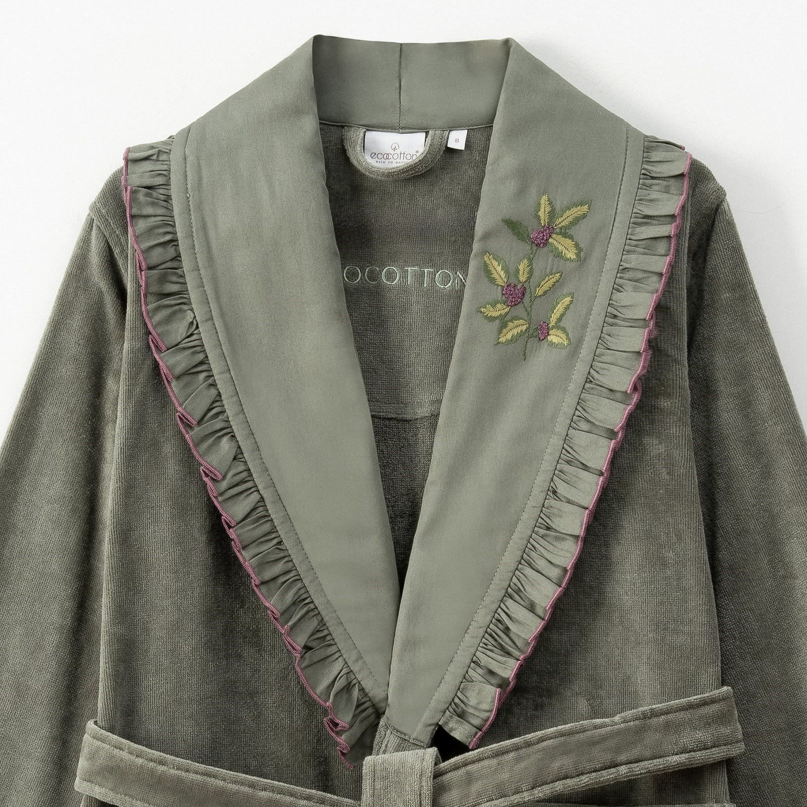 Eco Cotton Liora Aile Bornoz Seti Organik Pamuk Yeşil-Bej M/L