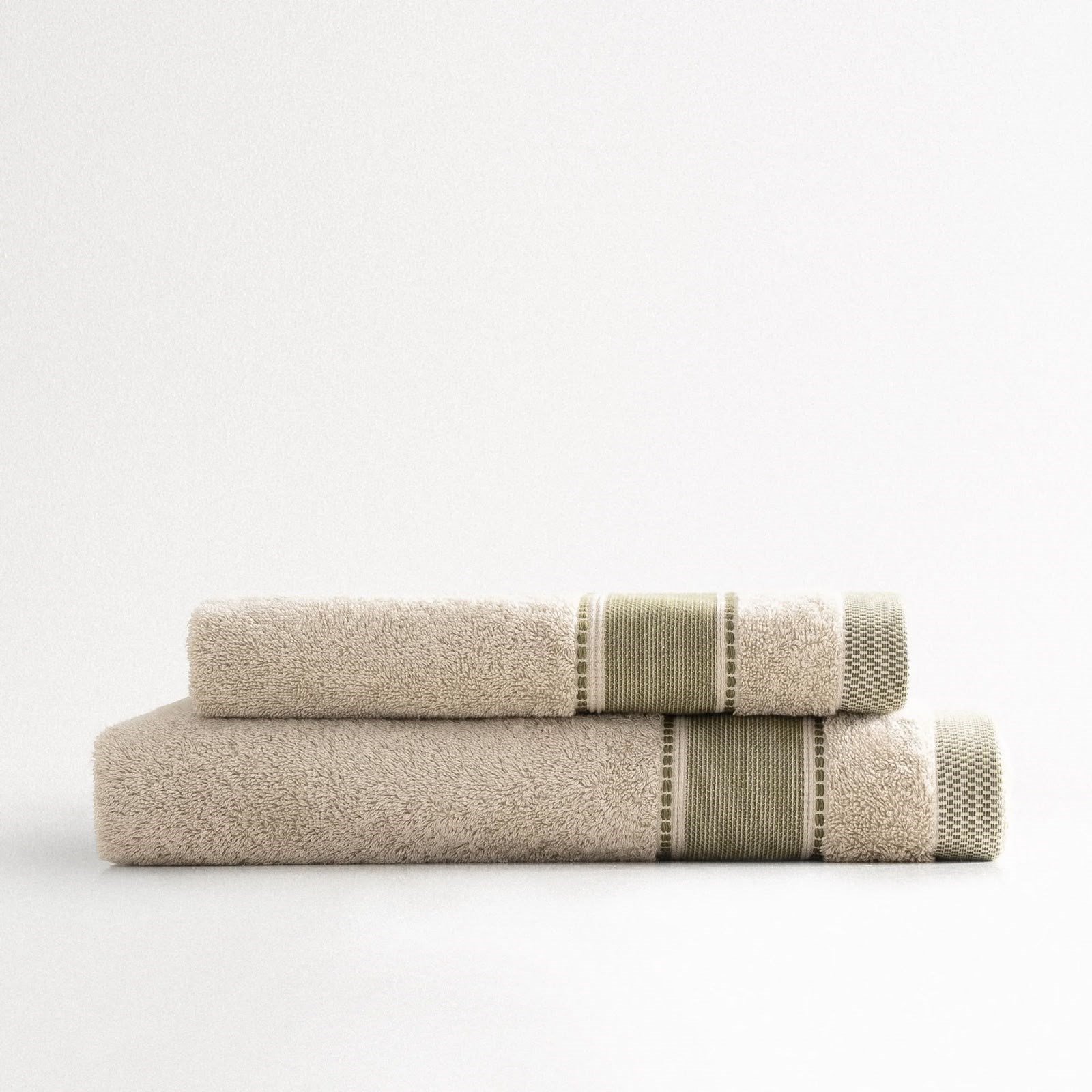 Eco Cotton Liora Aile Bornoz Seti Organik Pamuk Yeşil-Bej M/L