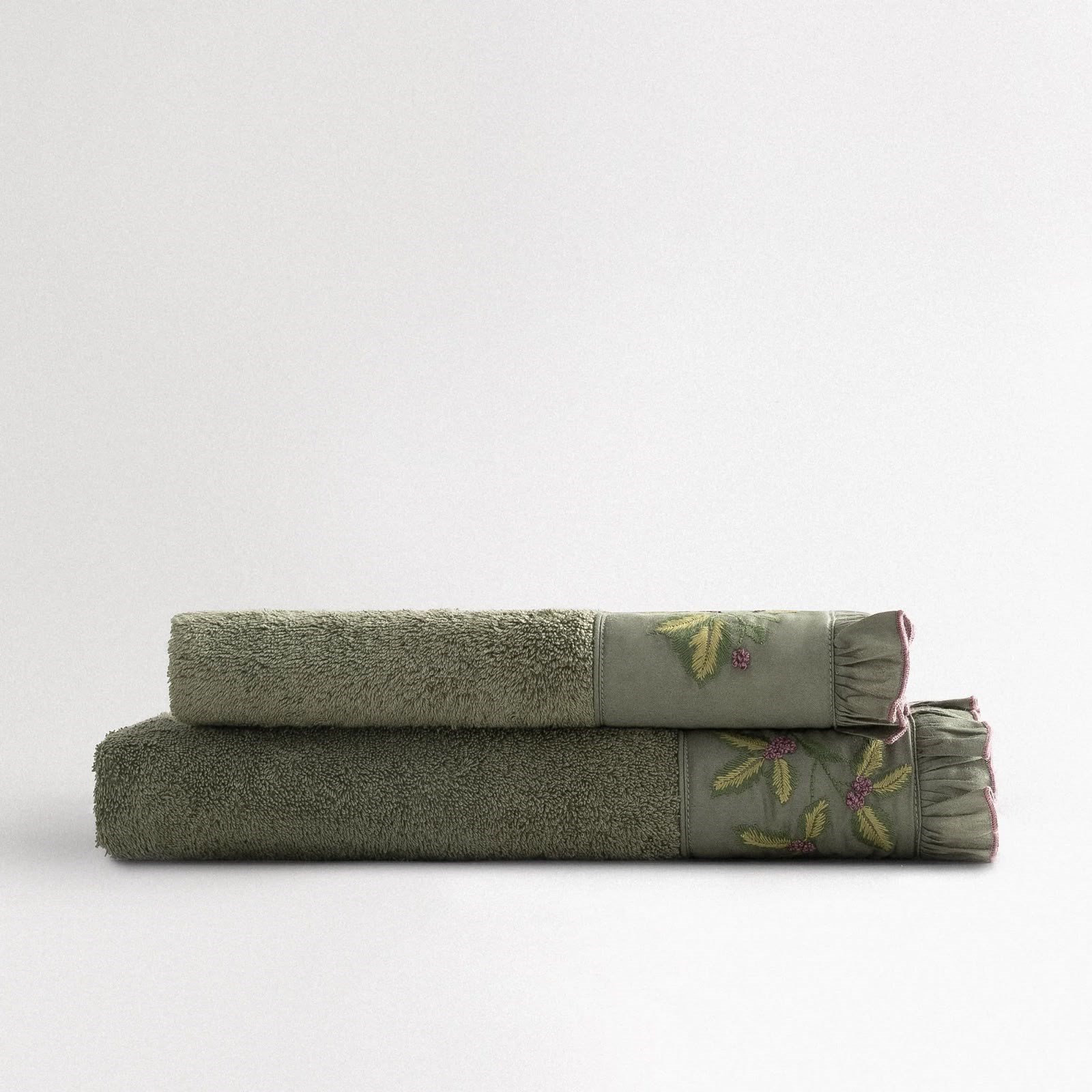 Eco Cotton Liora Aile Bornoz Seti Organik Pamuk Yeşil-Bej M/L