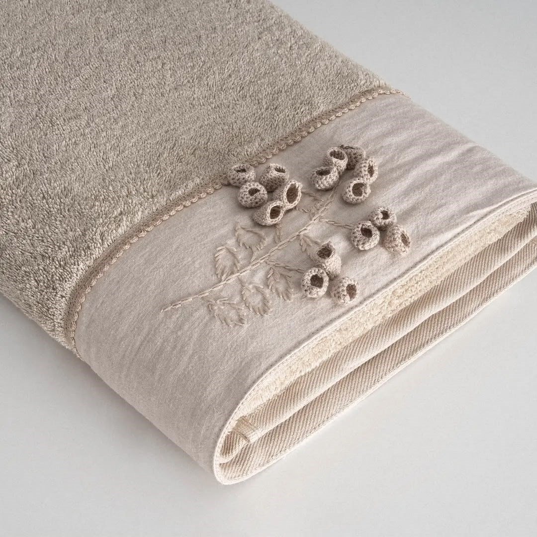 Eco Cotton Masal Aile Bornoz Seti Organik Pamuk Bej-Yeşil M/L