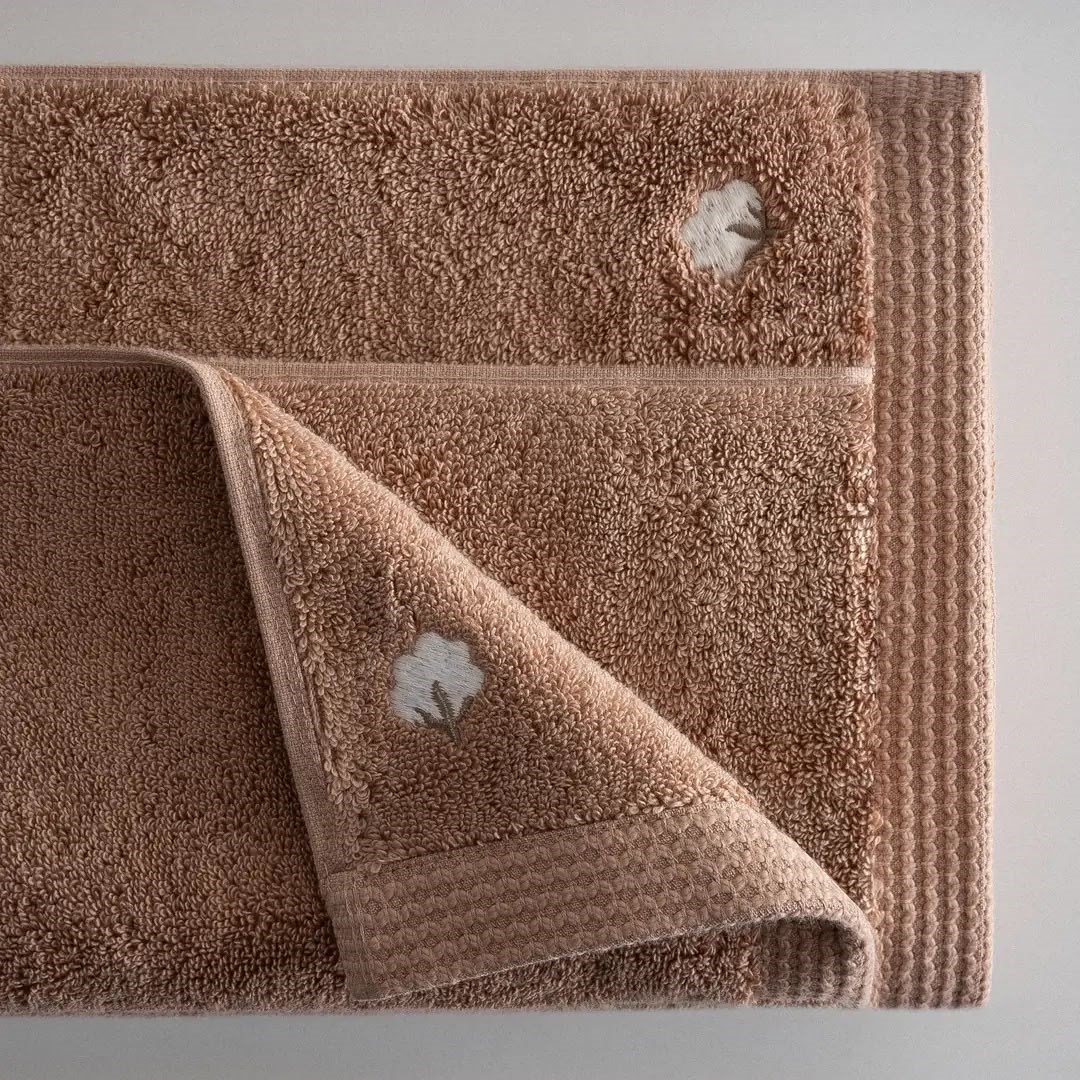 Eco Cotton Pure Cotton 3'lü Havlu Seti Organik Pamuk Kelebek Bordürlü Kahve