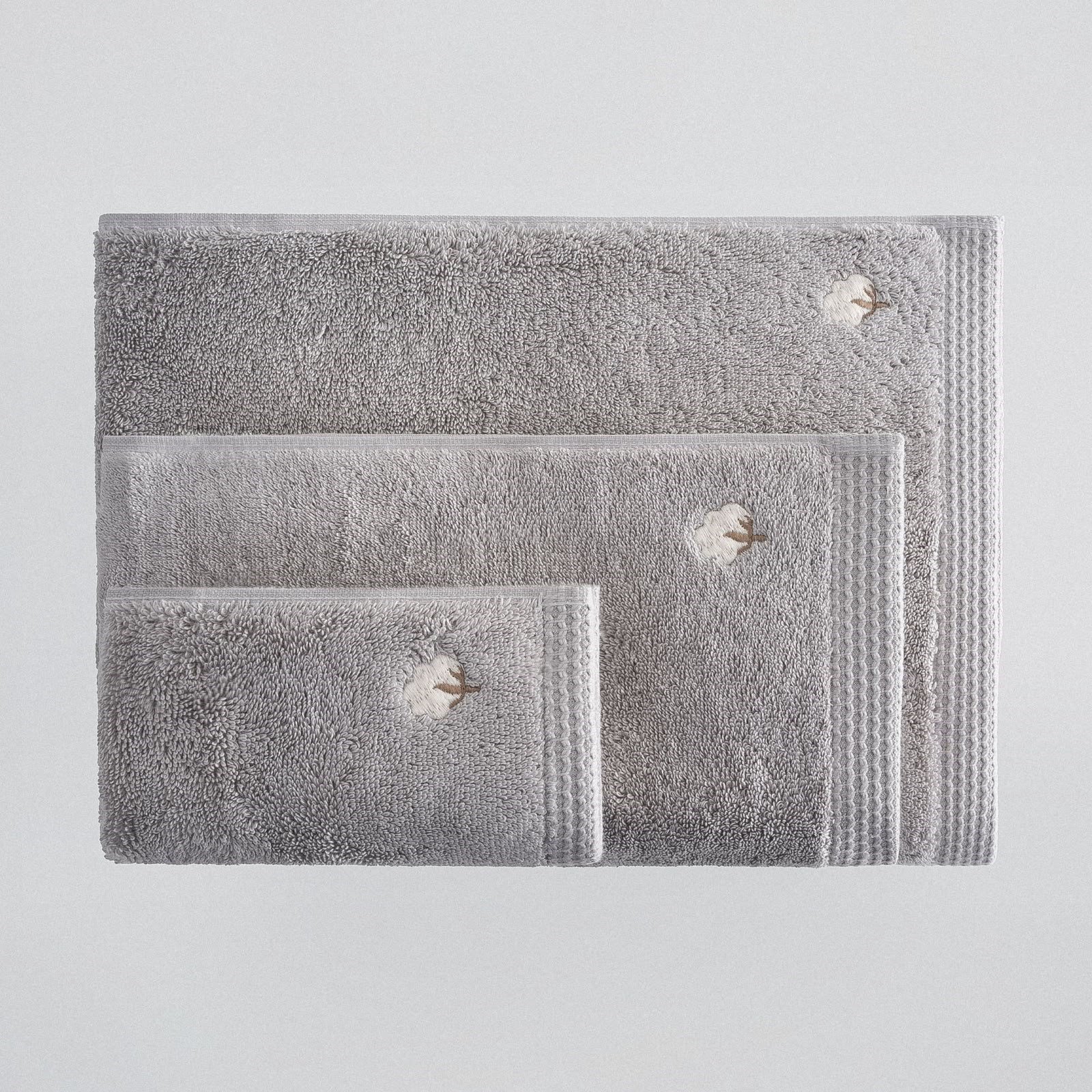 Eco Cotton Pure Cotton 3'lü Havlu Seti Organik Pamuk Kelebek Bordürlü Gri