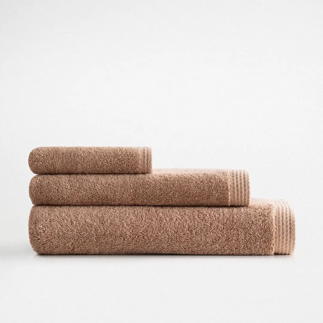 Eco Cotton Pure Cotton 3'lü Havlu Seti Organik Pamuk Kelebek Bordürlü Kahve