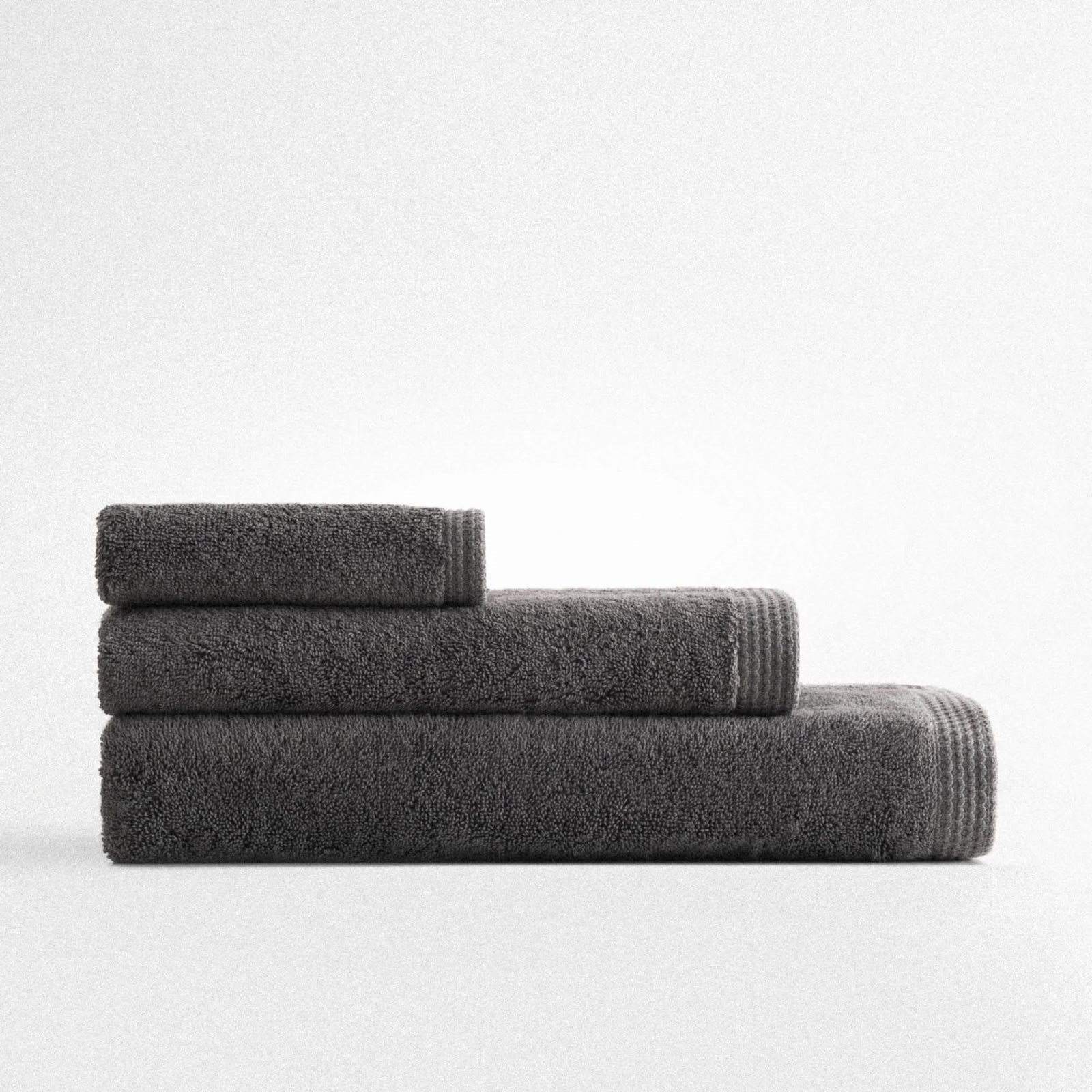 Eco Cotton Pure Cotton 3'lü Havlu Seti Organik Pamuk Kelebek Bordürlü Antrasit