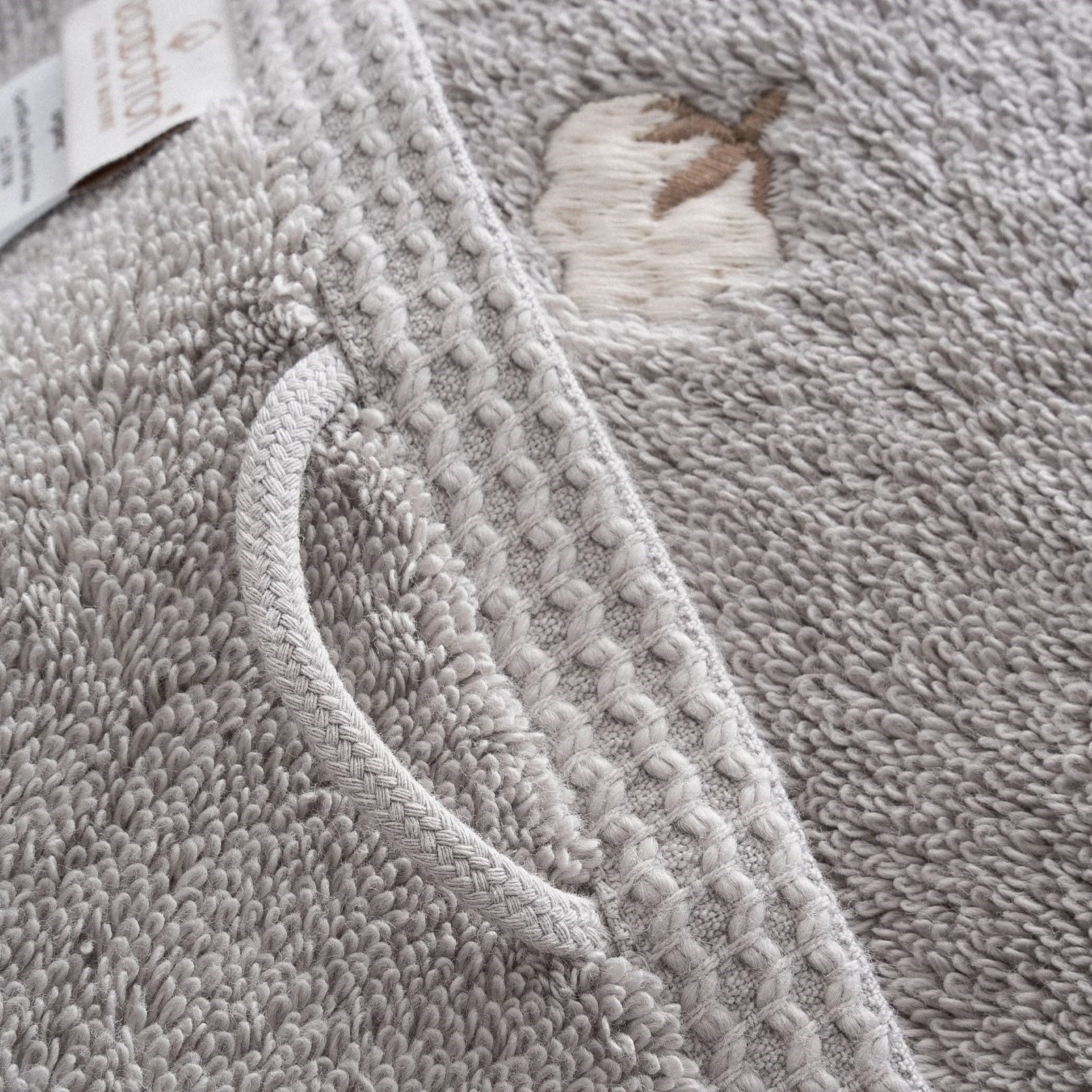 Eco Cotton Pure Cotton 3'lü Havlu Seti Organik Pamuk Kelebek Bordürlü Gri