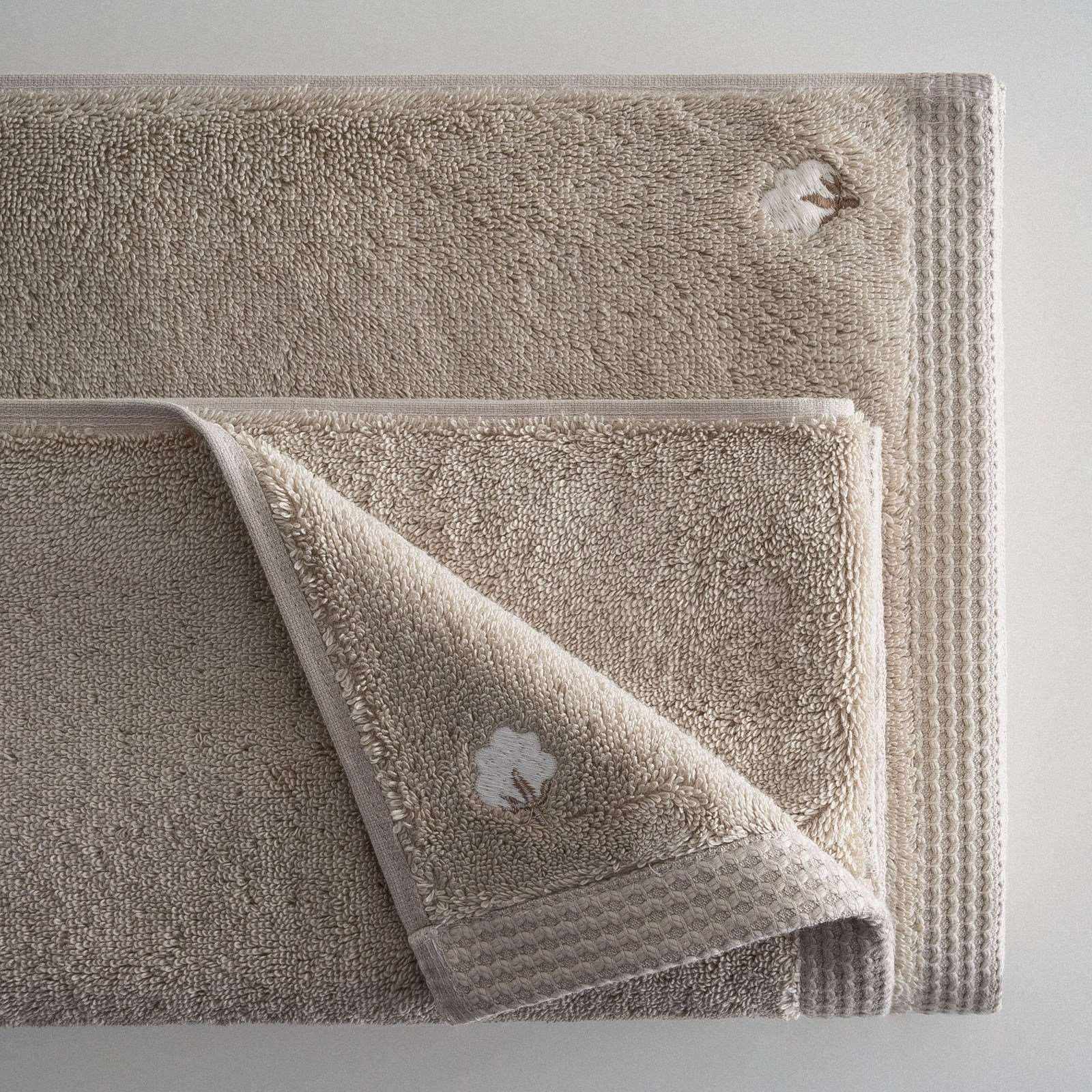 Eco Cotton Pure Cotton 3'lü Havlu Seti Organik Pamuk Kelebek Bordürlü Bej