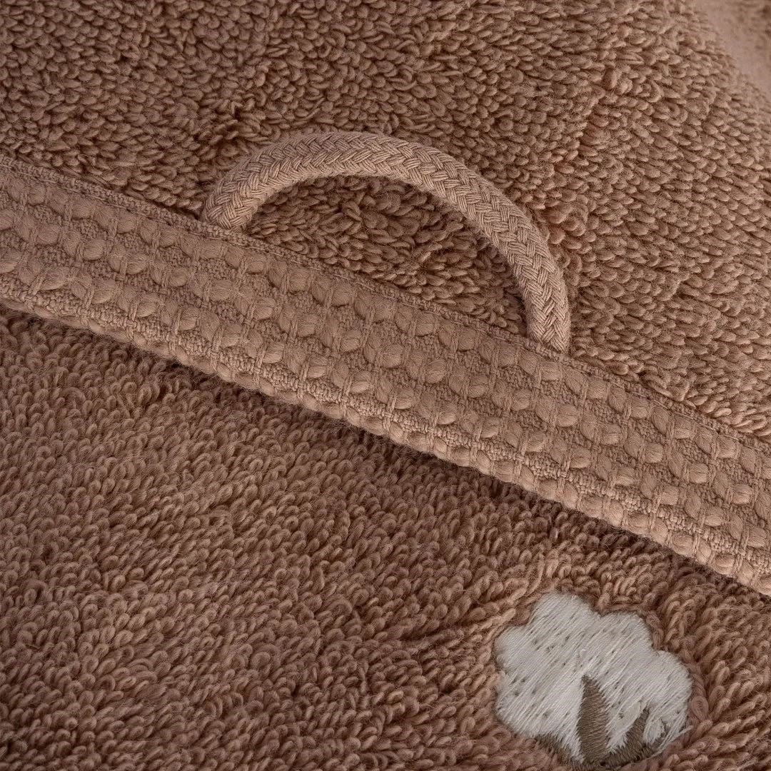 Eco Cotton Pure Cotton 3'lü Havlu Seti Organik Pamuk Kelebek Bordürlü Kahve