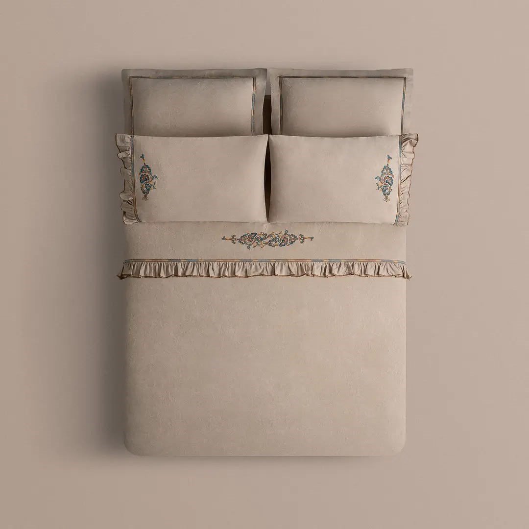 Eco Cotton Revna Çift Kişilik Nevresim Takımı Organik Pamuk Saten Bej