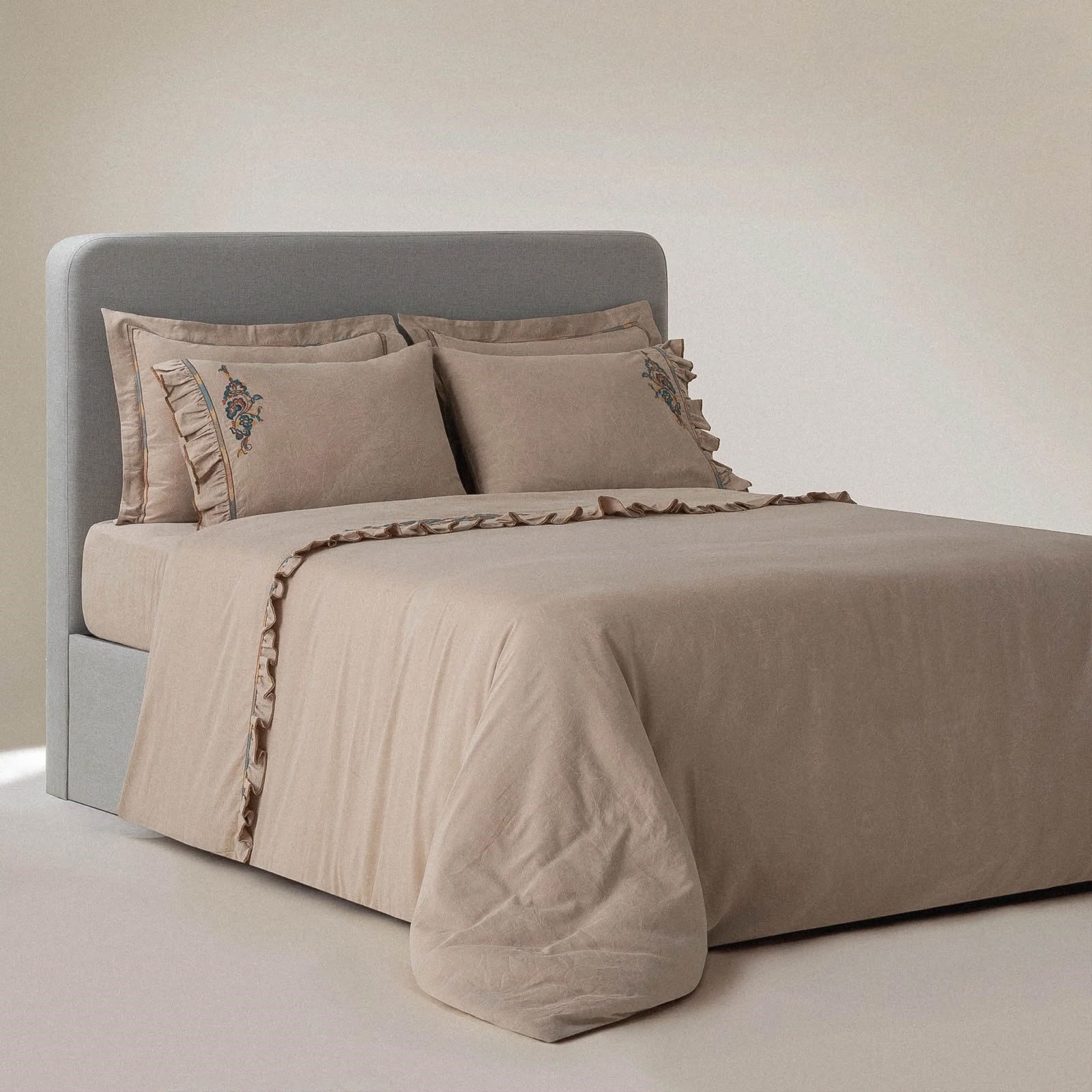 Eco Cotton Revna Çift Kişilik Nevresim Takımı Organik Pamuk Saten Bej
