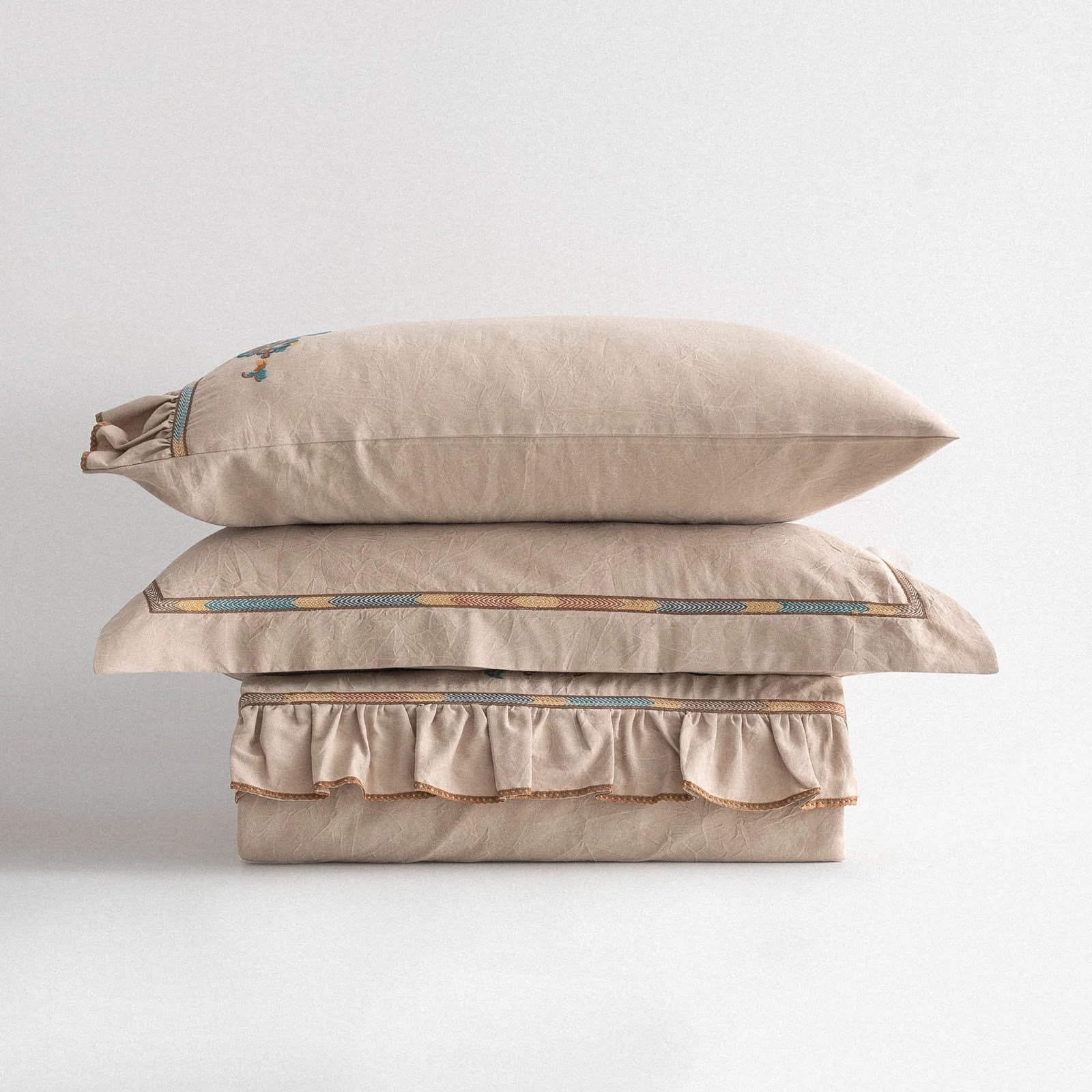 Eco Cotton Revna Çift Kişilik Nevresim Takımı Organik Pamuk Saten Bej