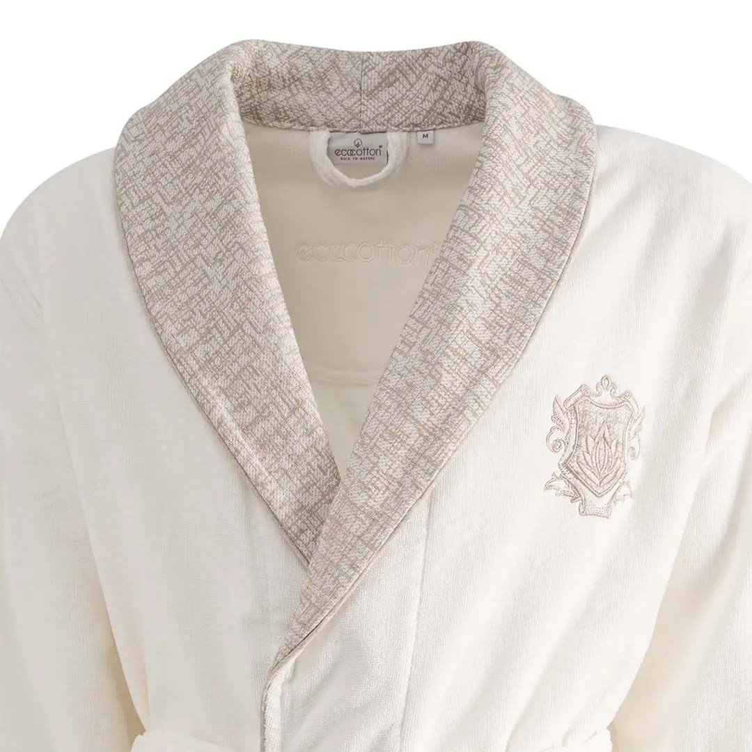 Eco Cotton Vanya Aile Bornoz Seti Organik Pamuk Krem-Krem M/L