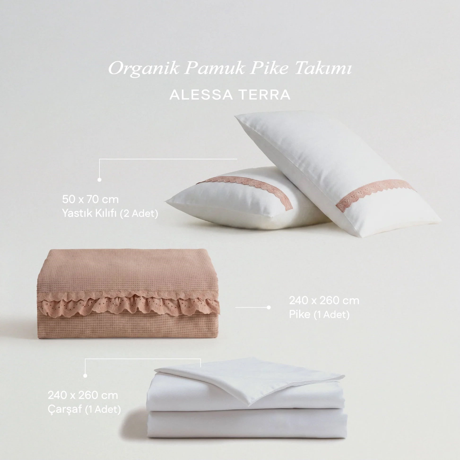 Ecocotton Alessa Çift Kişilik Pike Takımı Organik Pamuk Terra