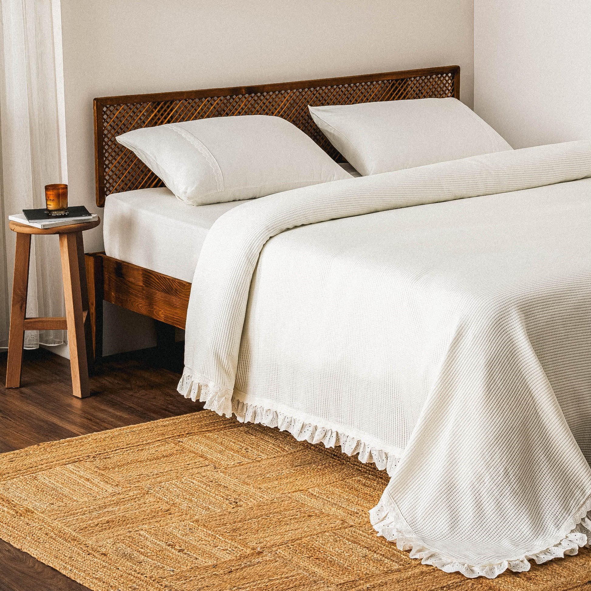 Ecocotton Alessa Çift Kişilik Pike Takımı Organik Pamuk Krem