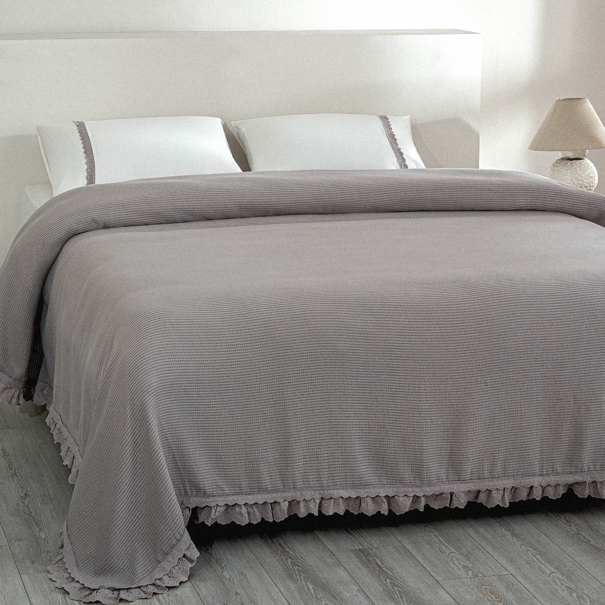 Ecocotton Alessa Çift Kişilik Pike Takımı Organik Pamuk Gri