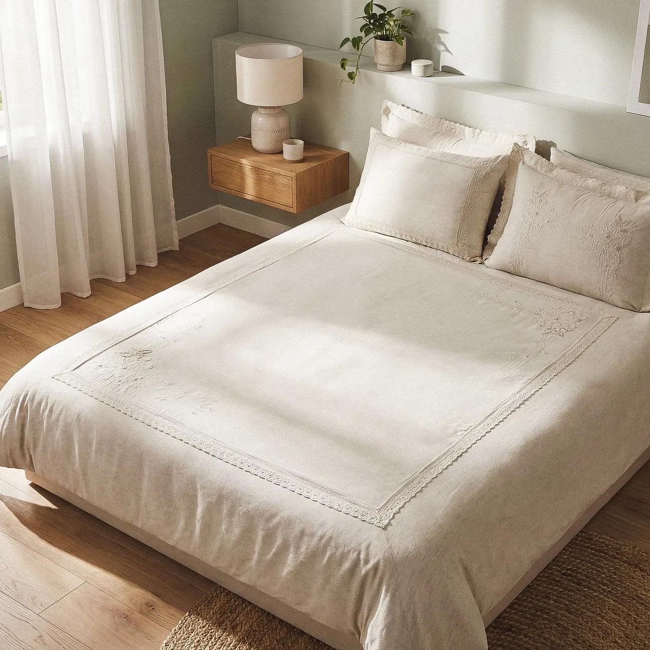 Ecocotton Dahlia Battal Boy Nevresim Takımı Organik Pamuk Keten Bej