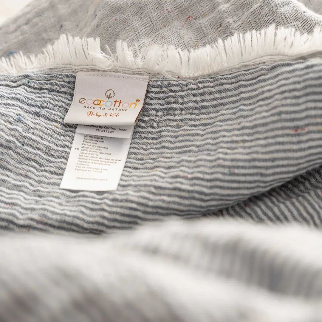Ecocotton Melinda Bebek Yatak Örtüsü Organik Pamuk Müslin Lacivert