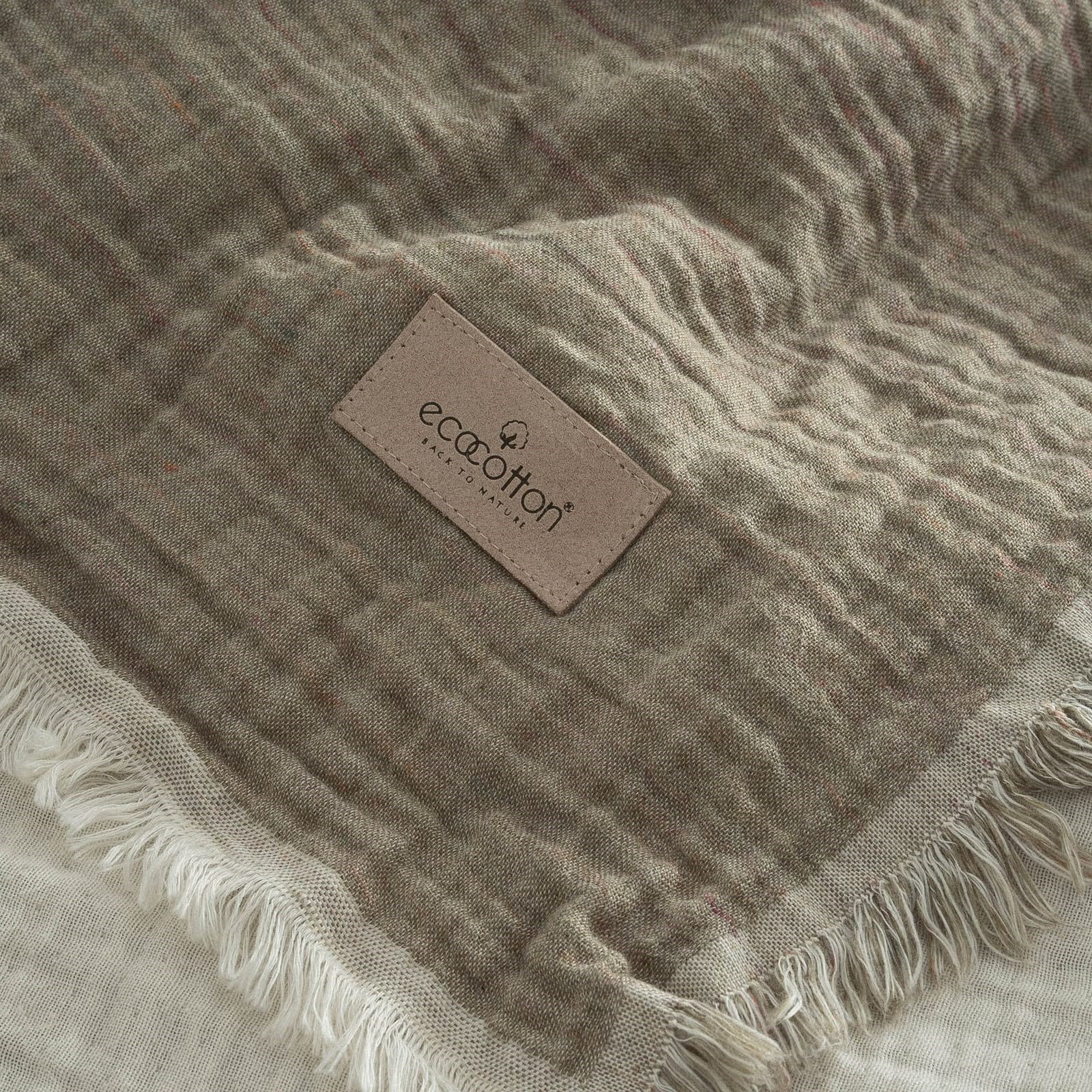 Ecocotton Muna Çift Kişilik Pike Seti Organik Pamuk Yeşil-Krem